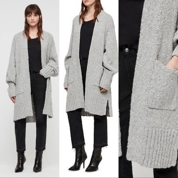 All Saints Sweaters - ALL SAINTS Alicia Oversized Long Open Front Cardigan Grey M